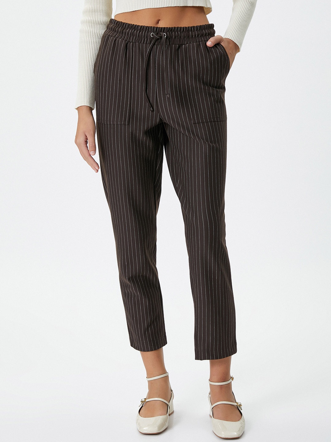 

Koton Women Striped High-Rise Trouser, Beige