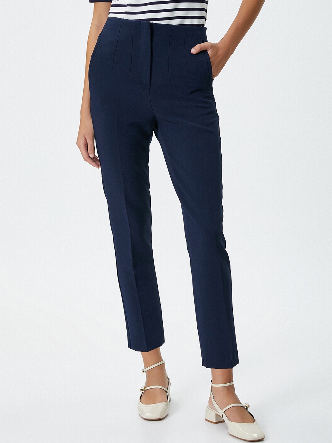 

Koton Women High-Rise Trousers, Navy blue