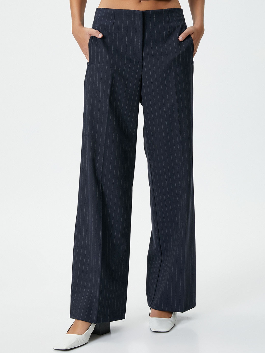 

Koton Women Striped High-Rise Parallel Trouser, Navy blue