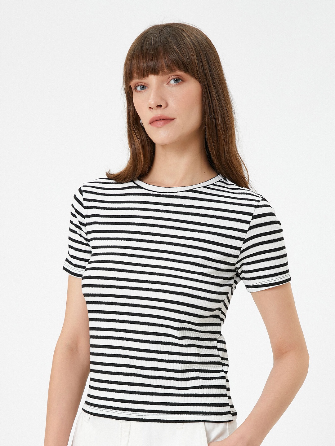 

Koton Striped Round Neck Short Sleeves T-shirt, Black