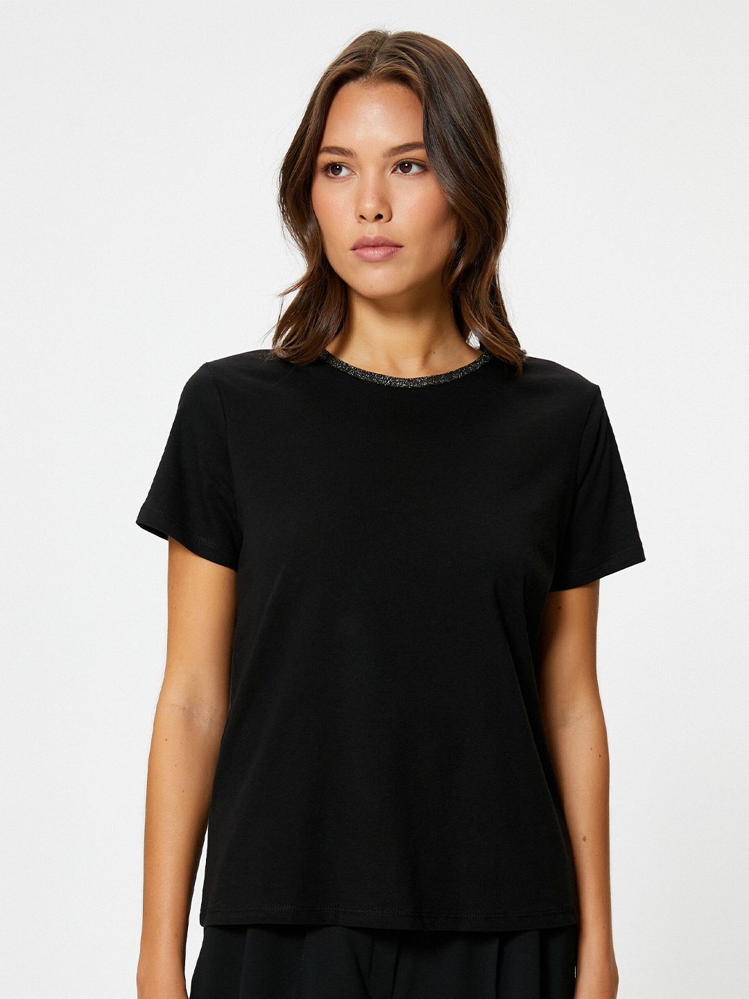 

Koton Round Neck Pure Cotton Regular Top, Black