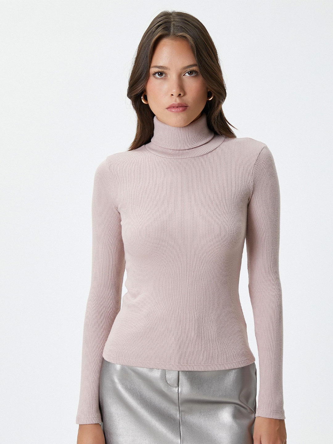 

Koton High Neck Fitted Top, Pink