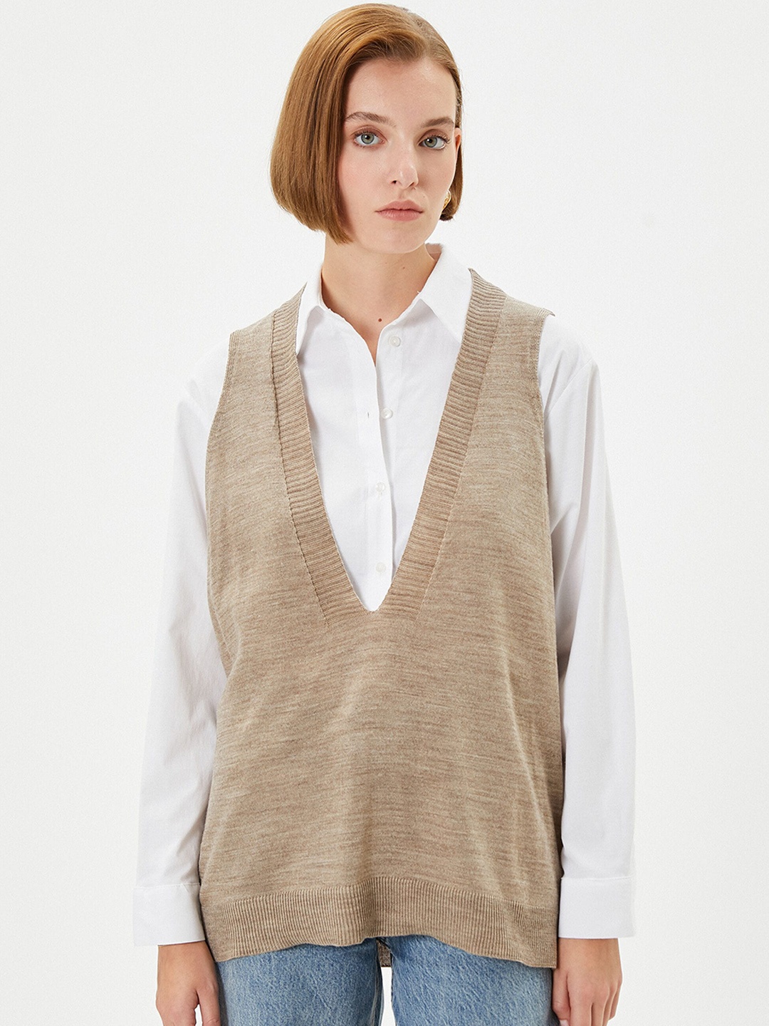 

Koton V Neck Sweater Vest, Beige