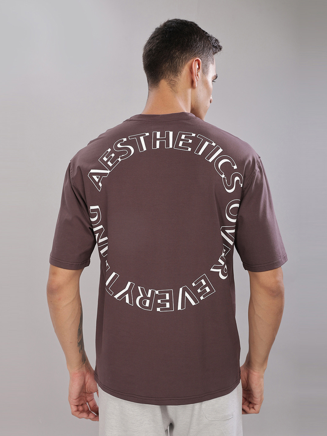 

AESTHETIC NATION Typography Printed Oversized T-shirt, Brown
