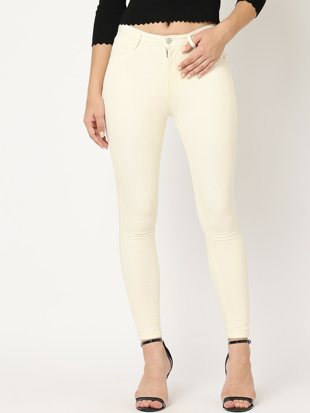 

Kraus Jeans Women Skinny Fit High-Rise Stretchable Jeans, Off white