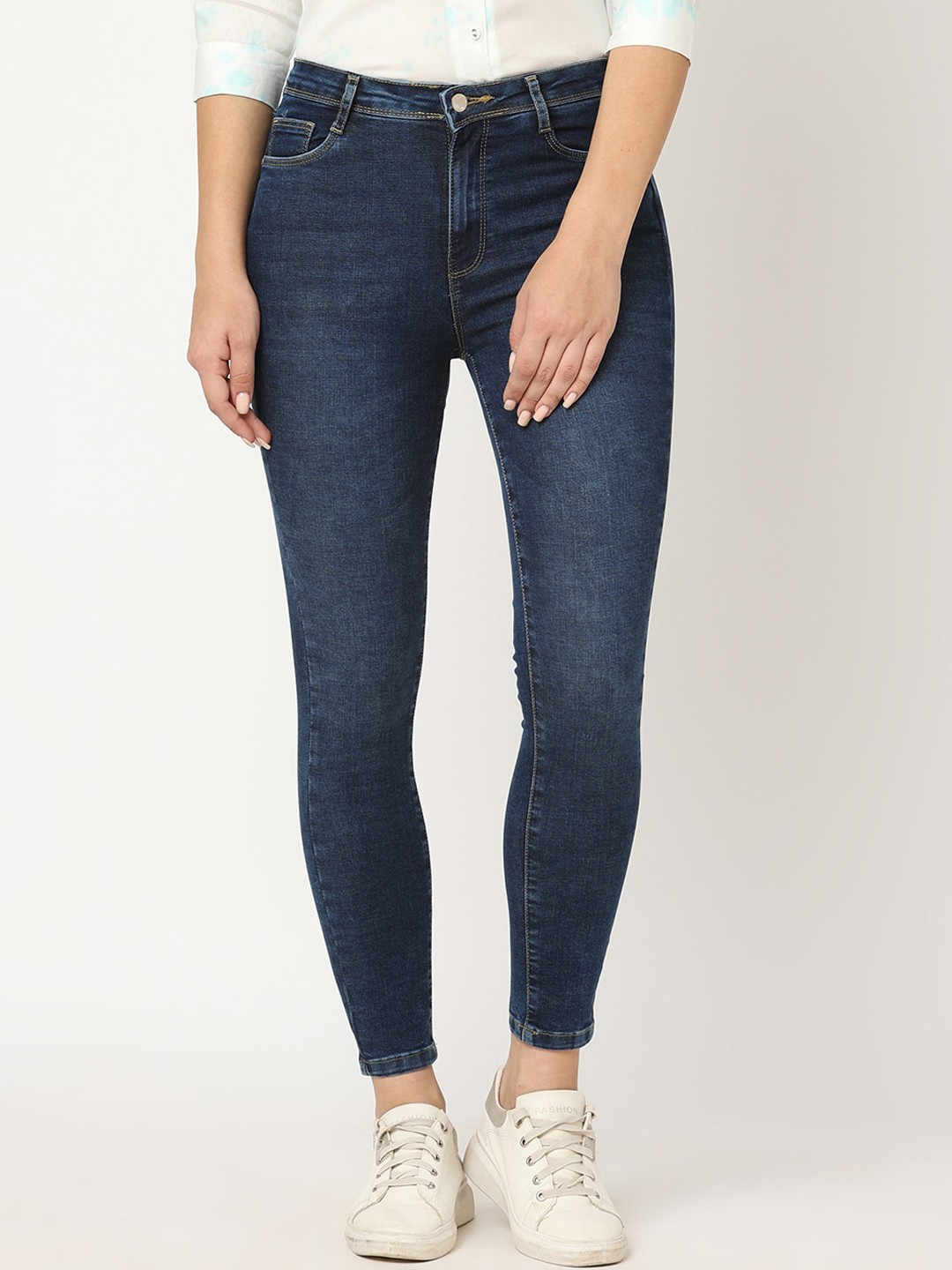 

Kraus Jeans Women Skinny Fit High Rise Clean Look Light Fade Jeans, Blue