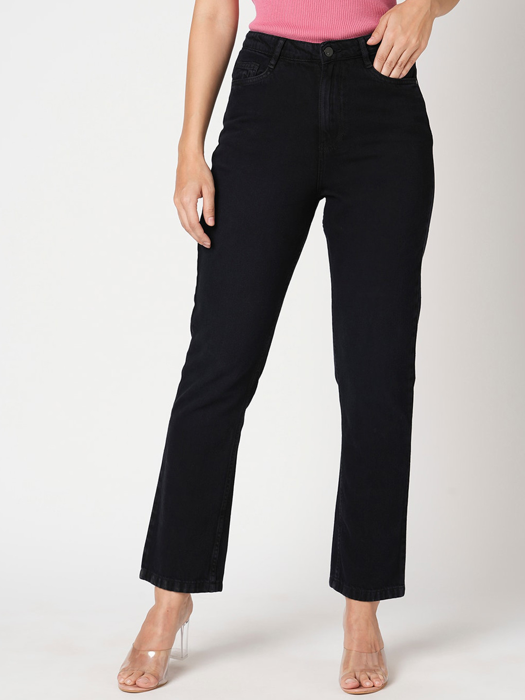 

Kraus Jeans Women Straight Fit High Rise Cotton Jeans, Blue