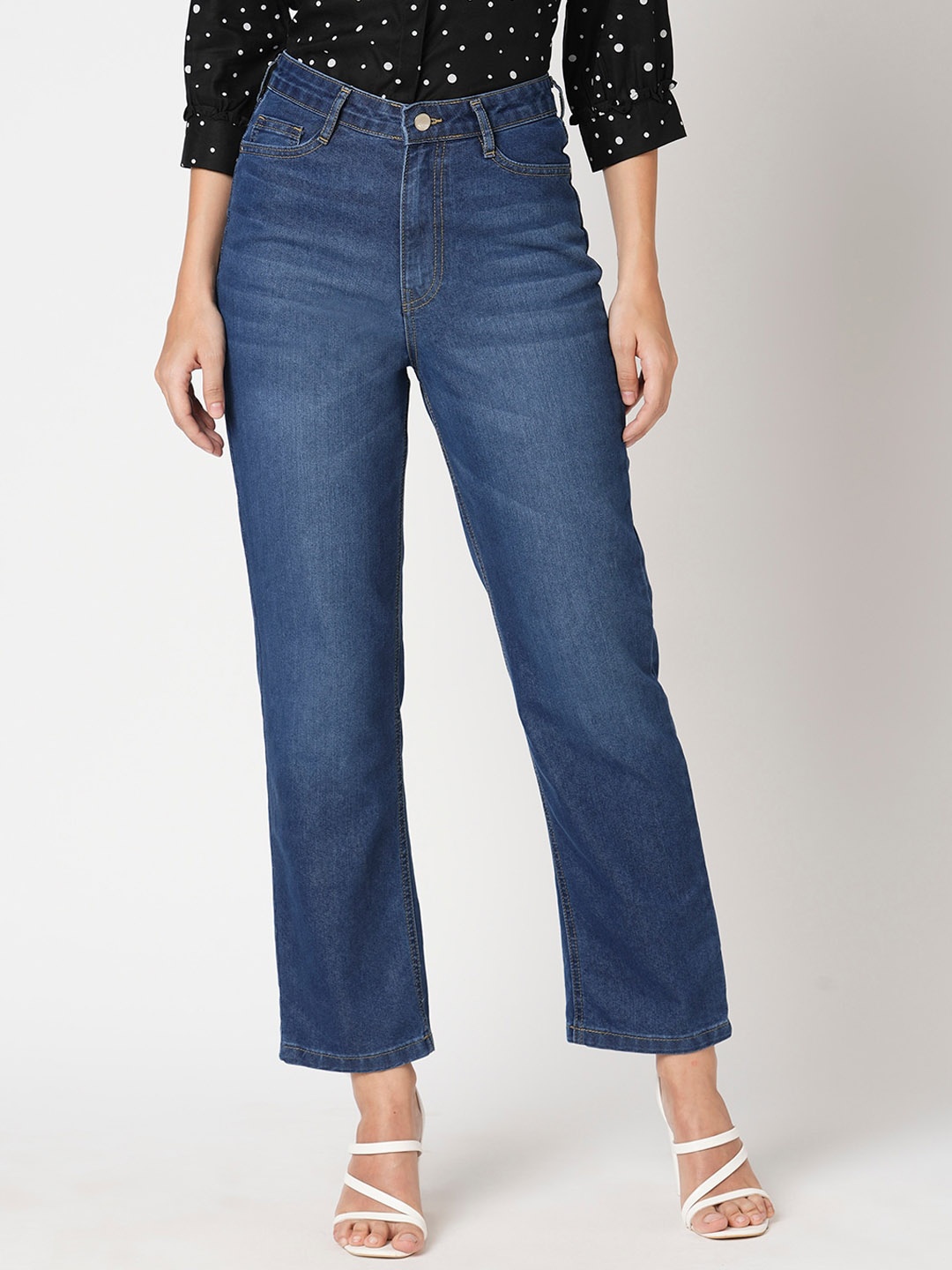 

Kraus Jeans Women Straight Fit High-Rise Stretchable Jeans, Blue