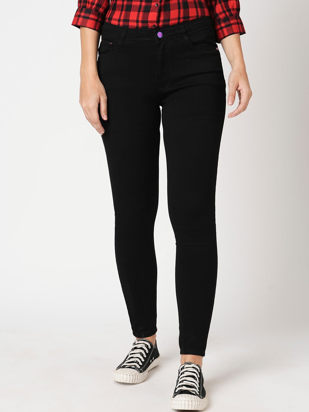 

Kraus Jeans Women Skinny Fit High-Rise Stretchable Jeans, Black