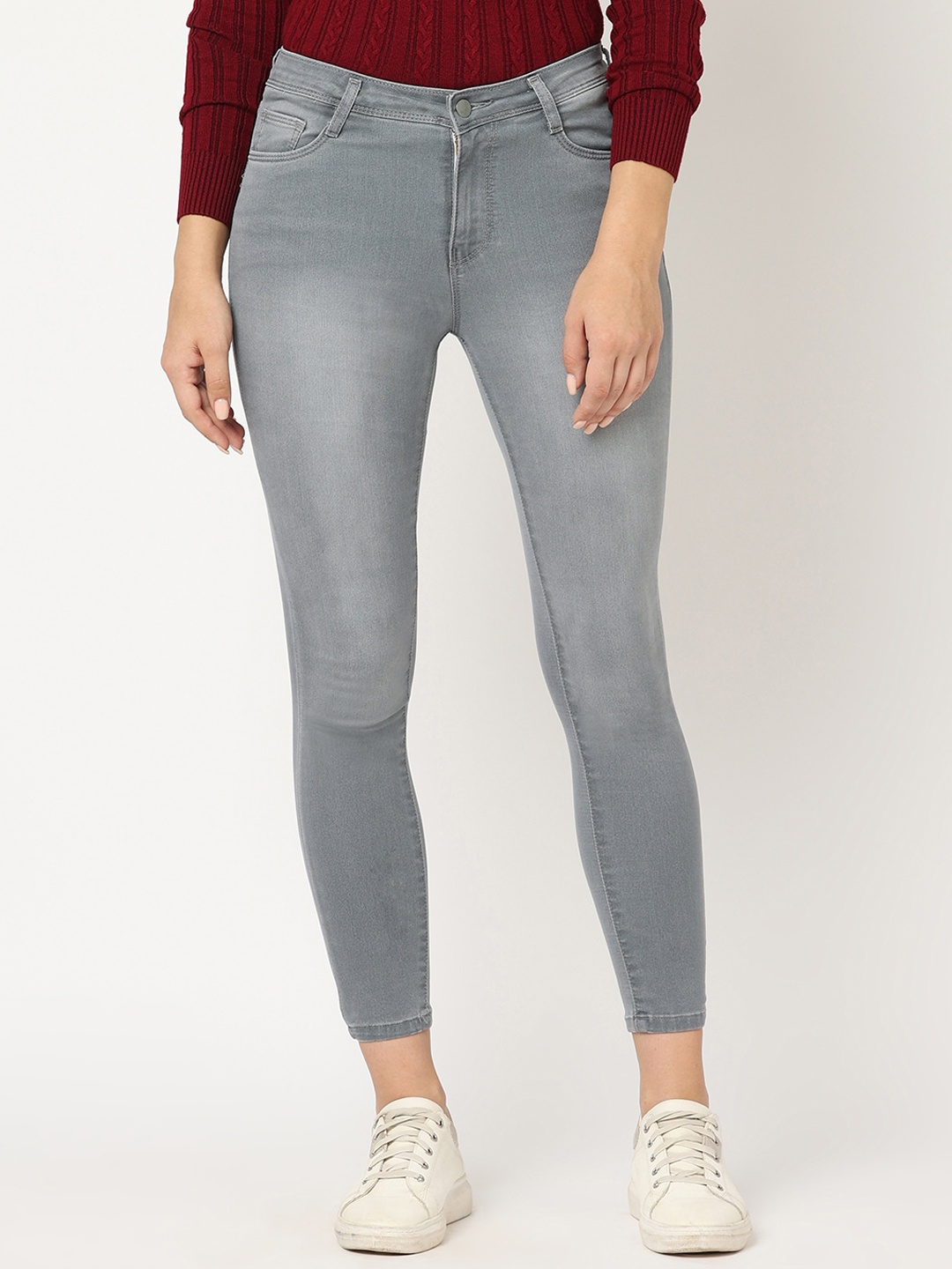 

Kraus Jeans Women Clean Look Skinny Fit High-Rise Stretchable Jeans, Grey