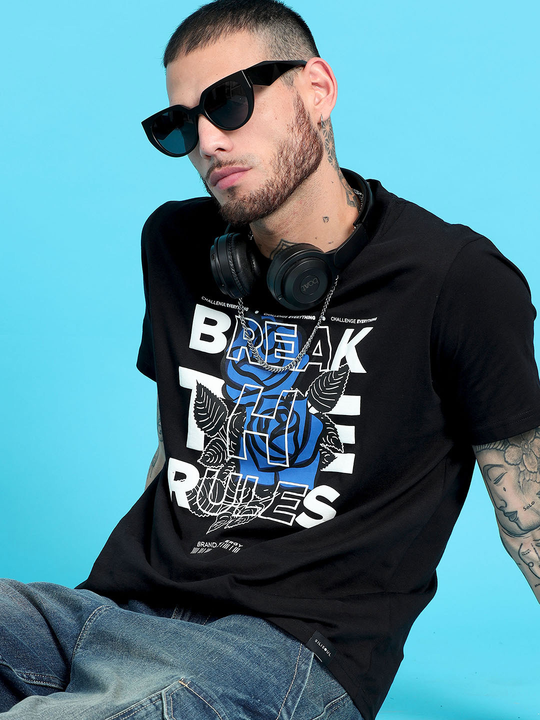 

SILISOUL Typography Printed Bio Finish Pure Cotton T-shirt, Black