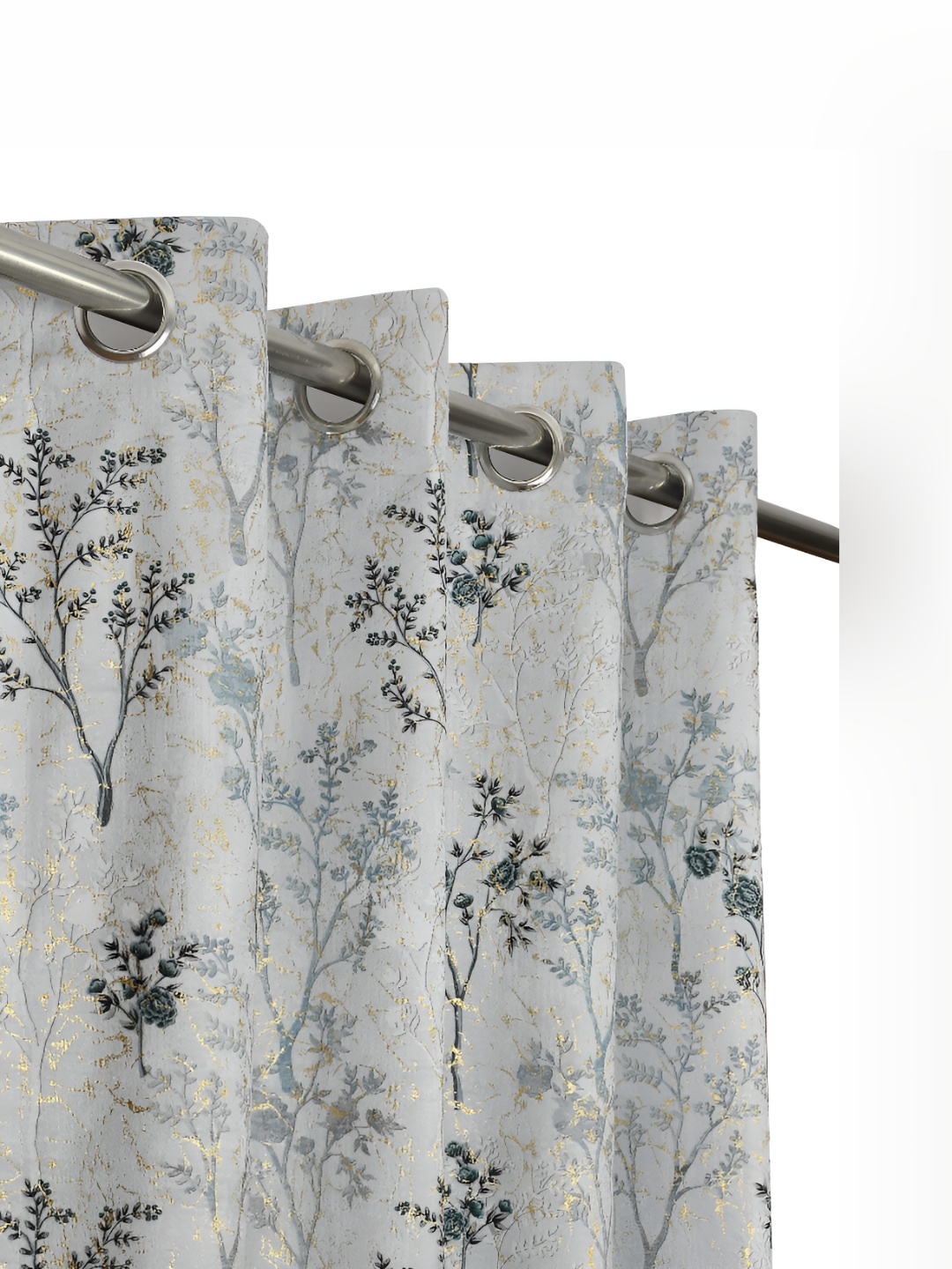 

Kraftiq Homes Grey 2 Pieces Floral Velvet Room Darkening Long Door Curtains