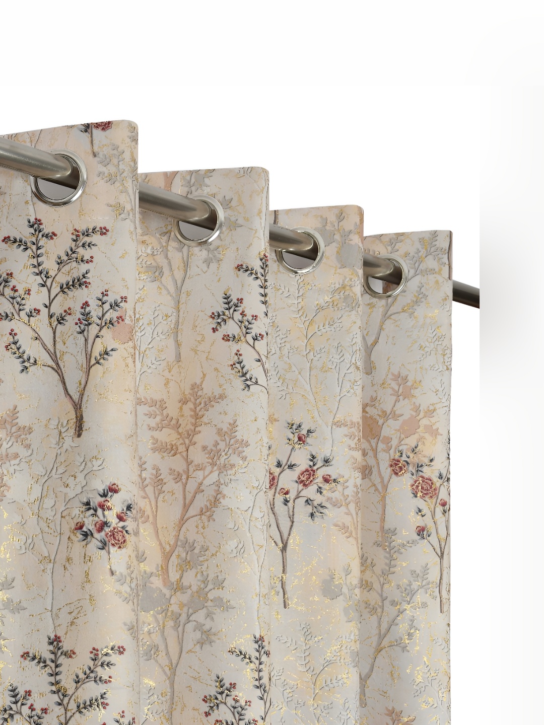

Kraftiq Homes Beige 2 Pieces Floral Velvet Room Darkening Long Door Curtains