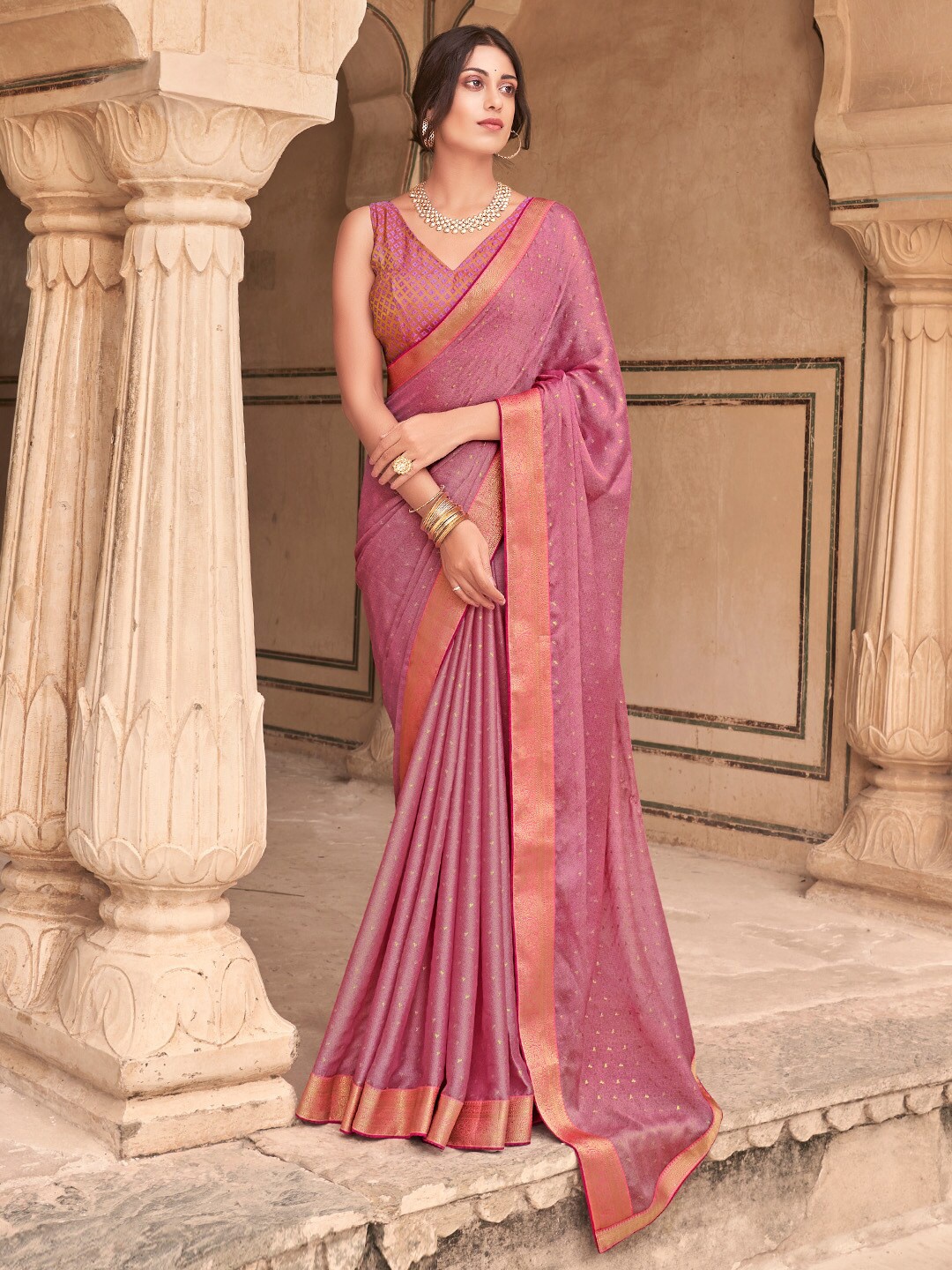 

SANSKAR Ethnic Motifs Saree, Pink