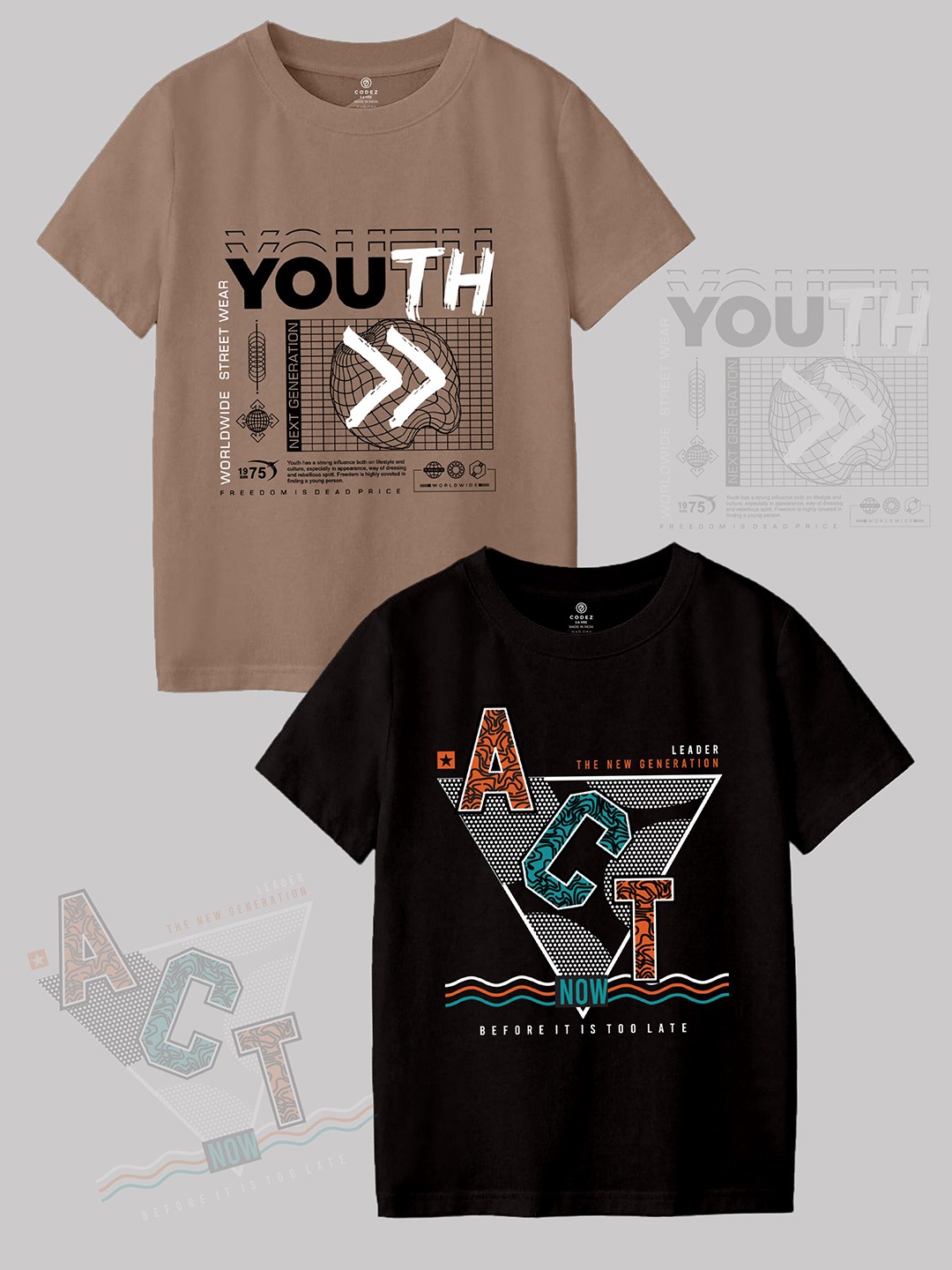 

CODEZ Boys Coffee Brown & Black 2 T-shirt