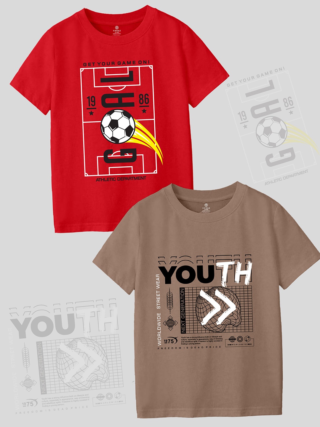

CODEZ Boys Pack Of 2 Typographic Printed Cotton T-shirt, Red