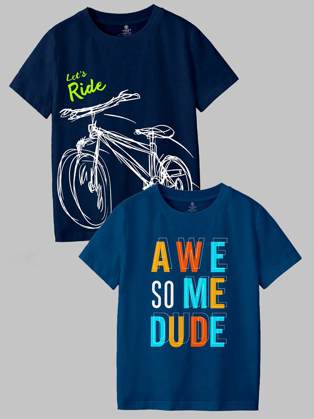 

CODEZ Boys Pack Of 2 Printed Short Sleeves Cotton T-shirt, Blue