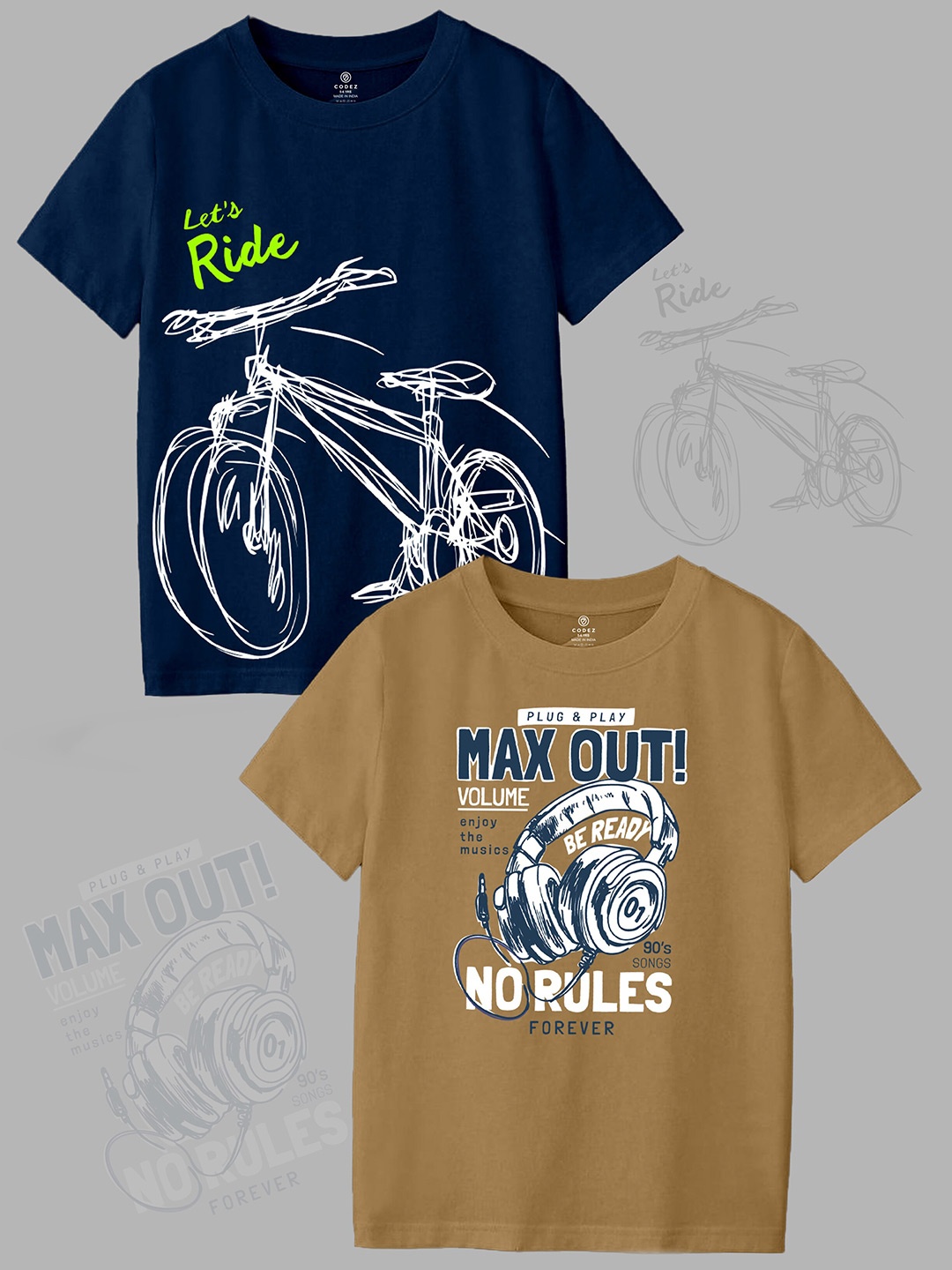

CODEZ Boys Pack Of 2 Printed Short Sleeves Cotton T-shirt, Beige