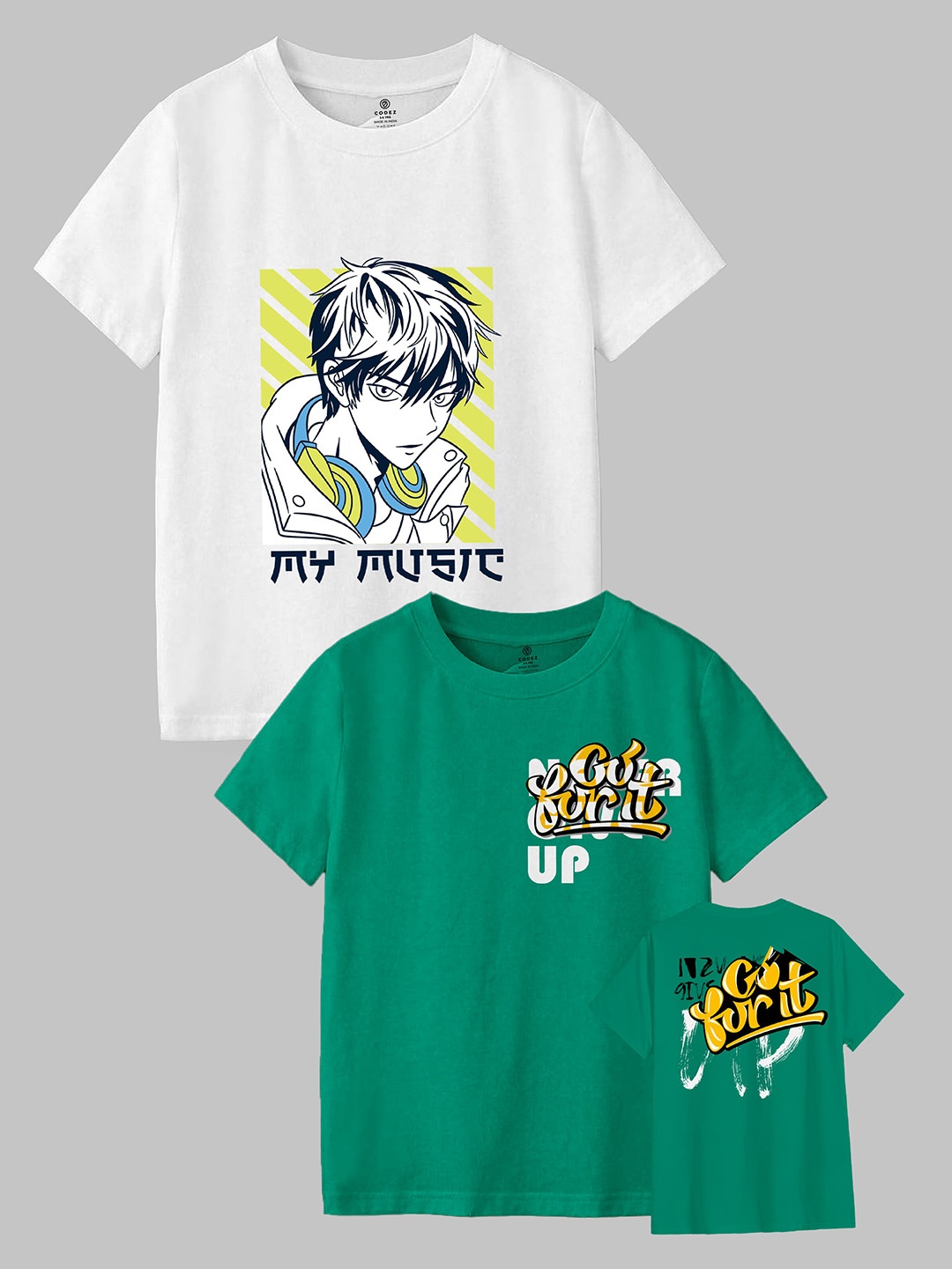

CODEZ Boys Pack Of 2 Typography Printed Cotton T-shirt, White