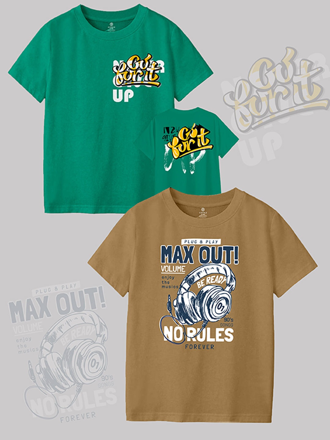 

CODEZ Boys Pack Of 2 Typographic Printed Cotton T-shirt, Green