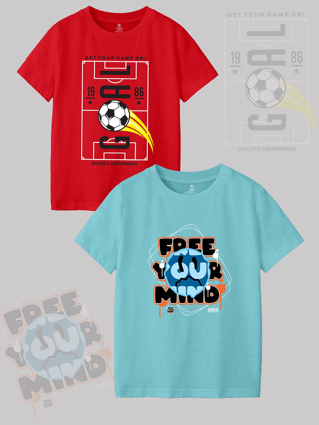 

CODEZ Boys Pack Of 2 Typographic Printed Cotton T-shirt, Red
