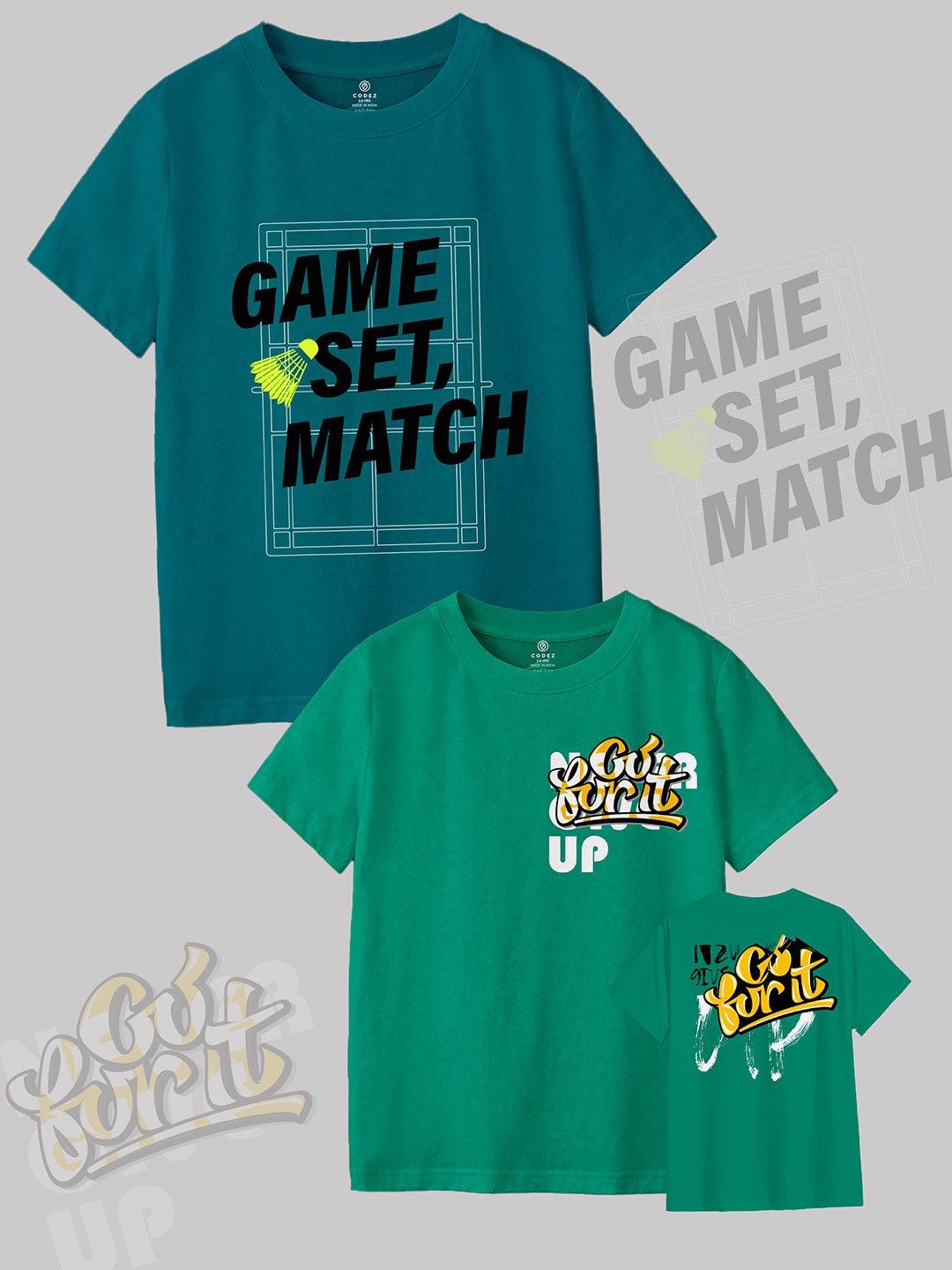 

CODEZ Boys Pack Of 2 Typography Printed Cotton T-shirt, Teal