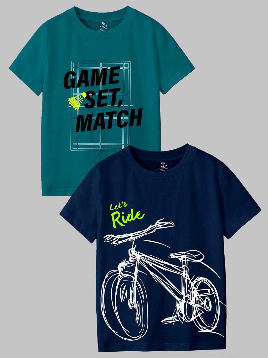 

CODEZ Boys Pack Of 2 Printed Short Sleeves Cotton T-shirt, Teal