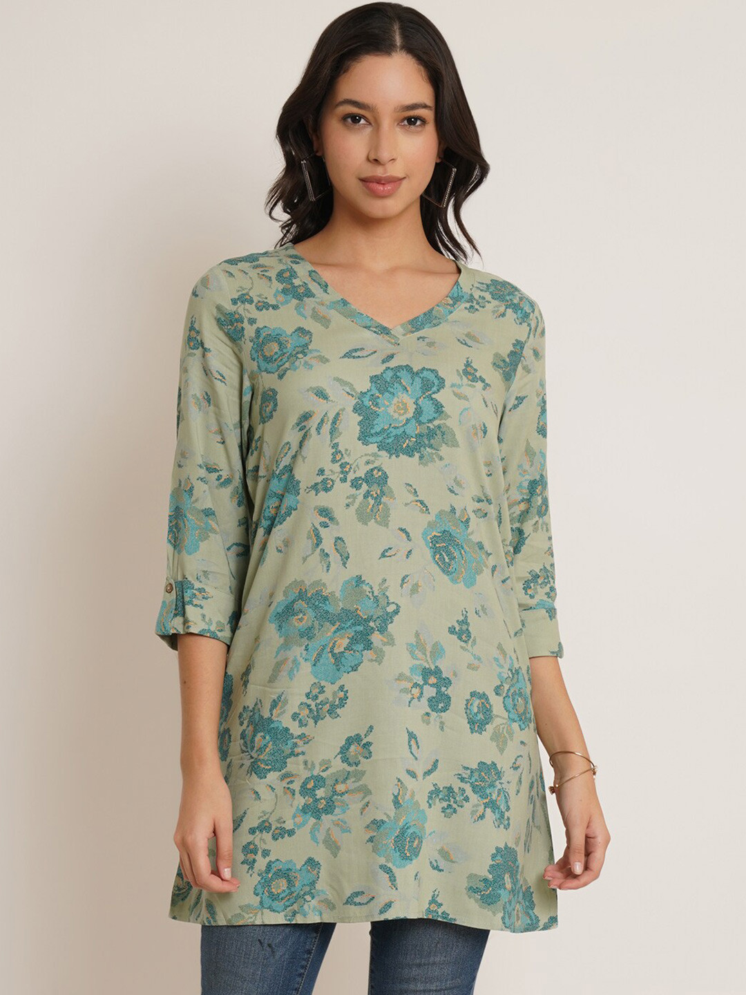 

IX IMPRESSION Floral Printed Tunic, Green