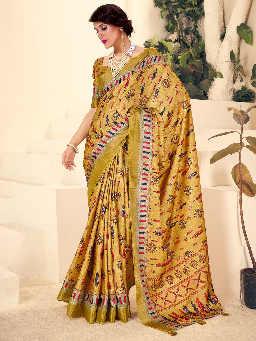 

SANSKAR Embellished Saree, Yellow