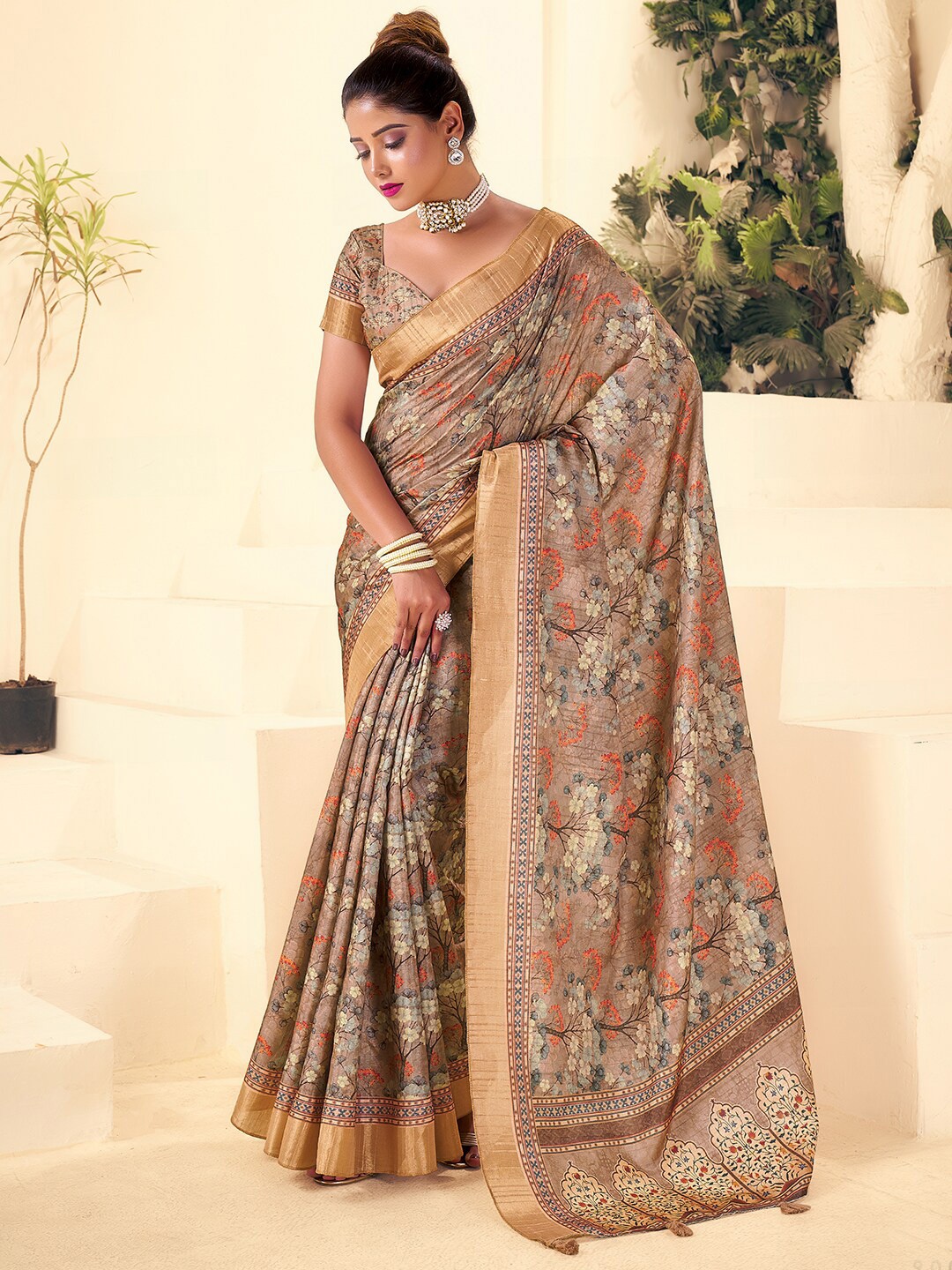 

SANSKAR Embellished Saree, Grey
