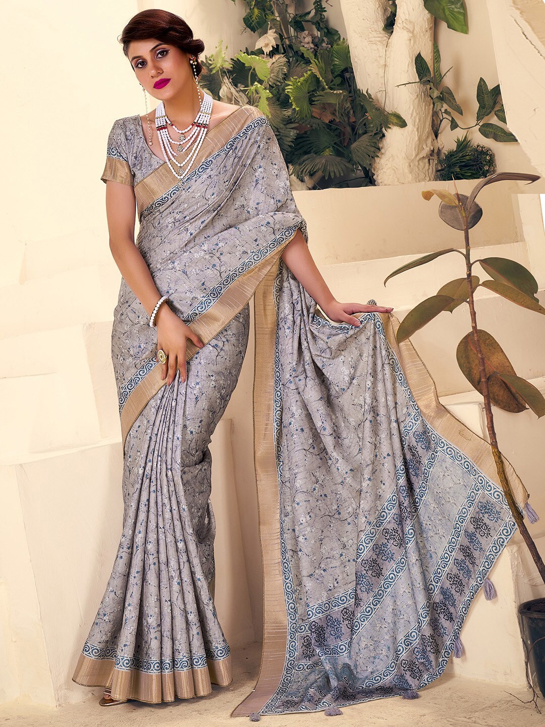 

SANSKAR Embellished Saree, Grey