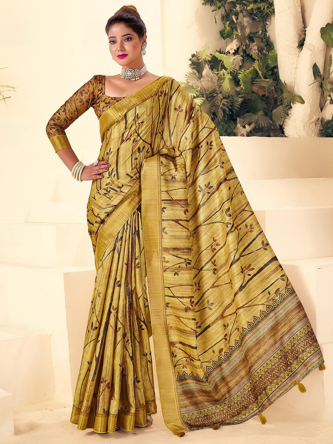 

SANSKAR Embellished Saree, Yellow