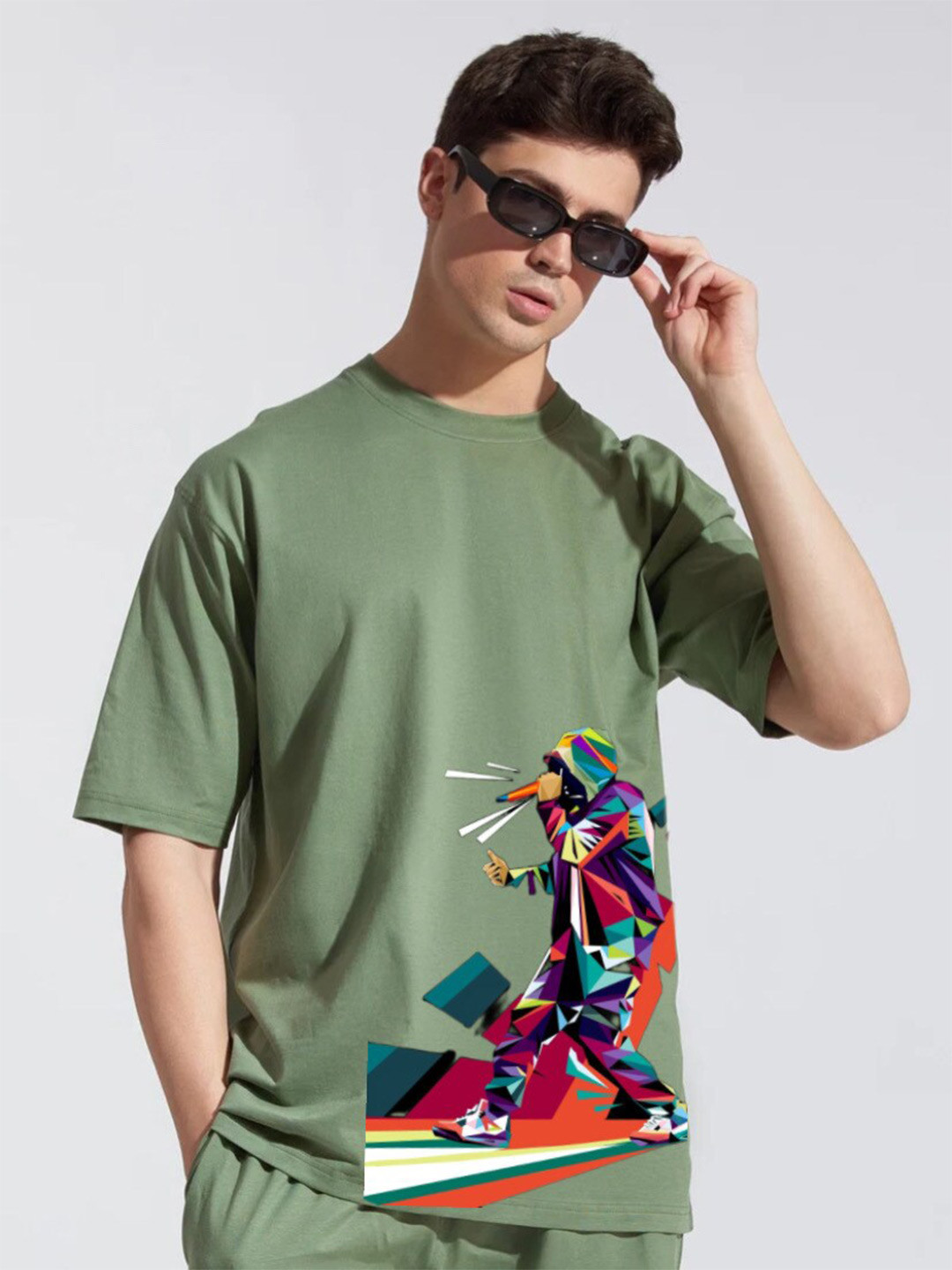 

Elibolz Graphic Printed Cotton Oversized T-shirt, Green