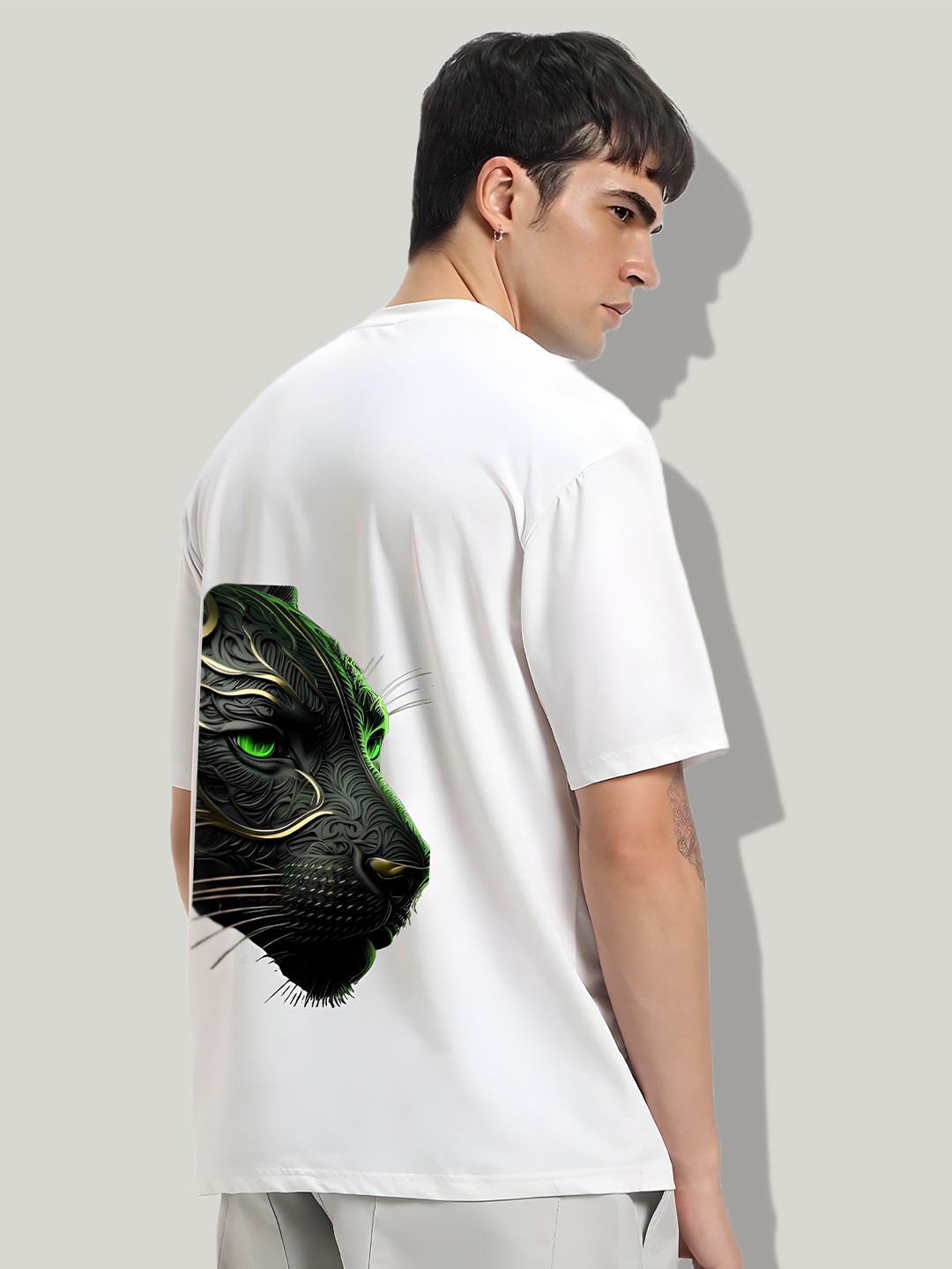 

Elibolz Black Panther Printed Cotton Oversized T-shirt, White