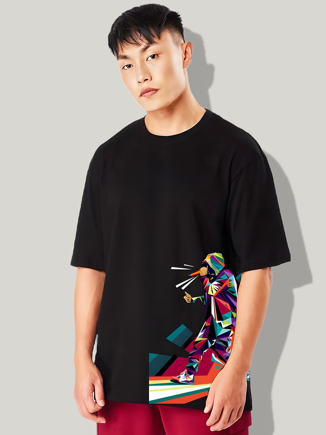 

Elibolz Graphic Printed Cotton Oversized T-shirt, Black