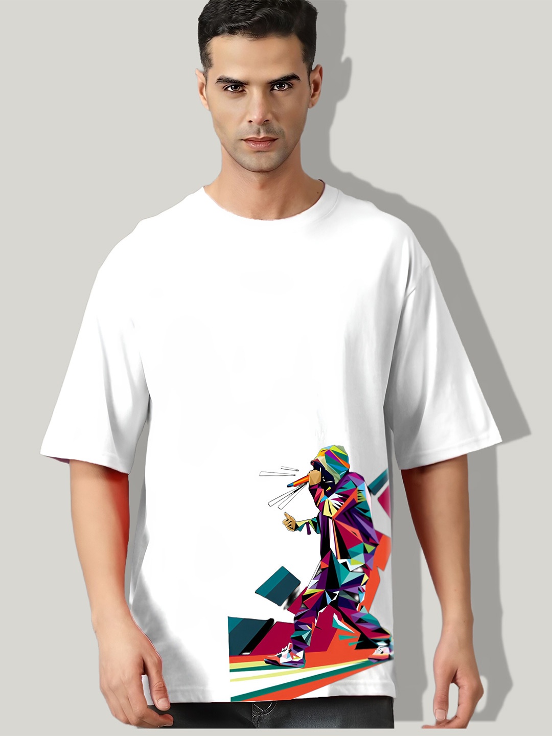 

Elibolz Graphic Printed Cotton Oversized T-shirt, White