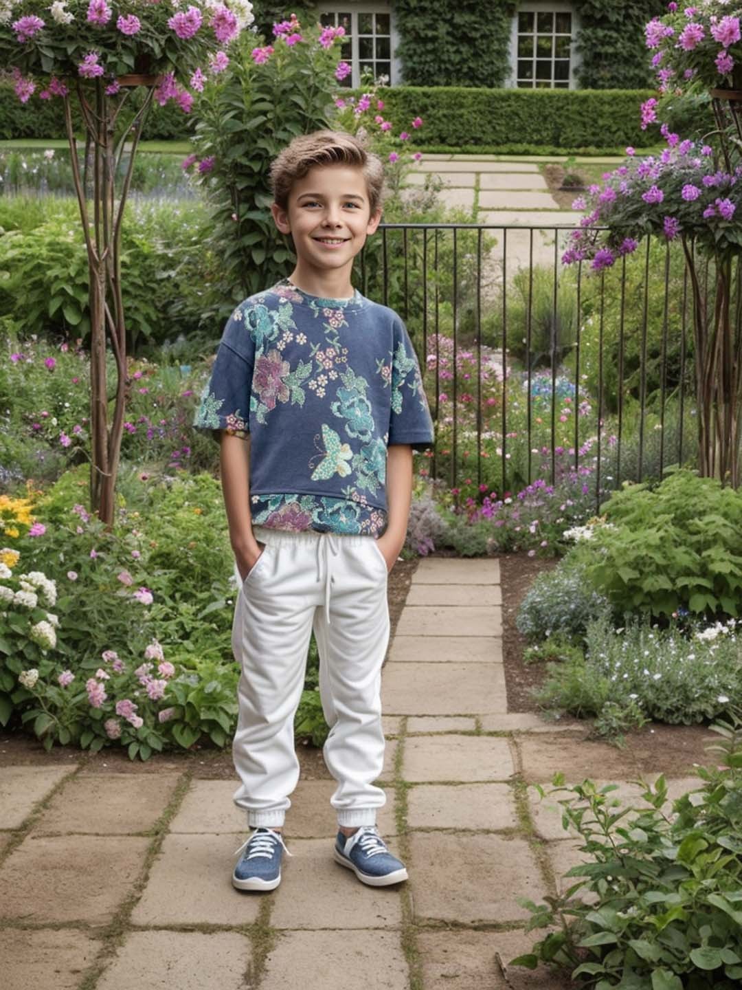 

Jumping Joey Boys Floral Printed Pure Cotton Oversized T-shirt, Purple