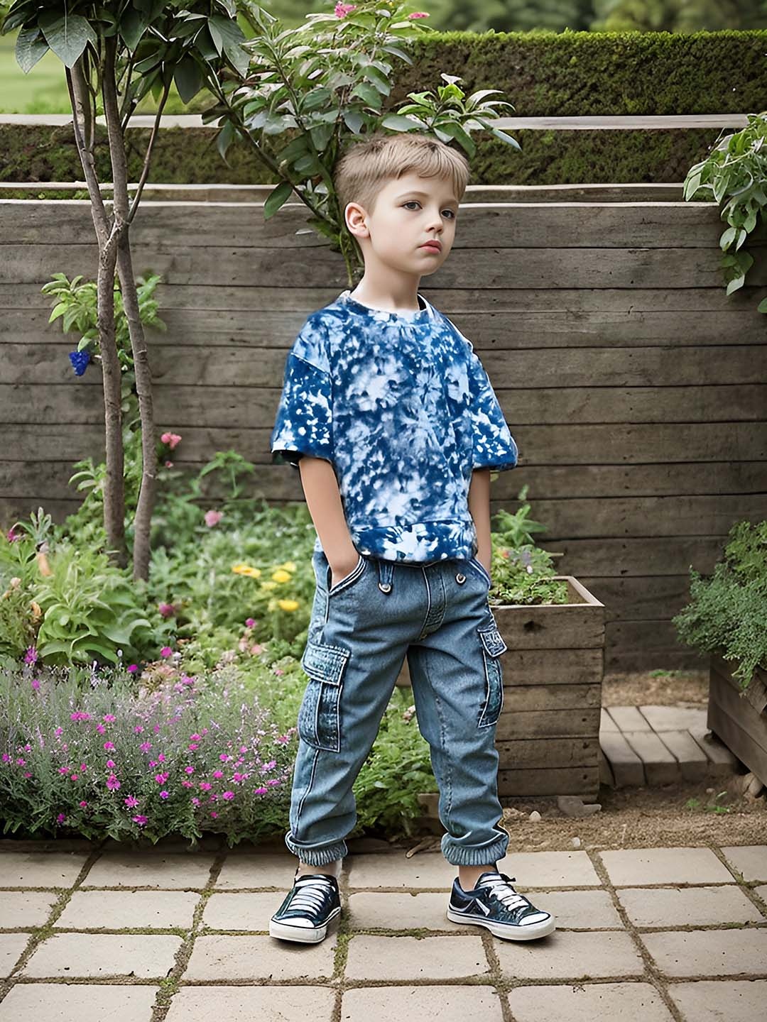 Jumping Joey Boys Tie & Dye Pure Cotton Oversized T-shirt, Blue