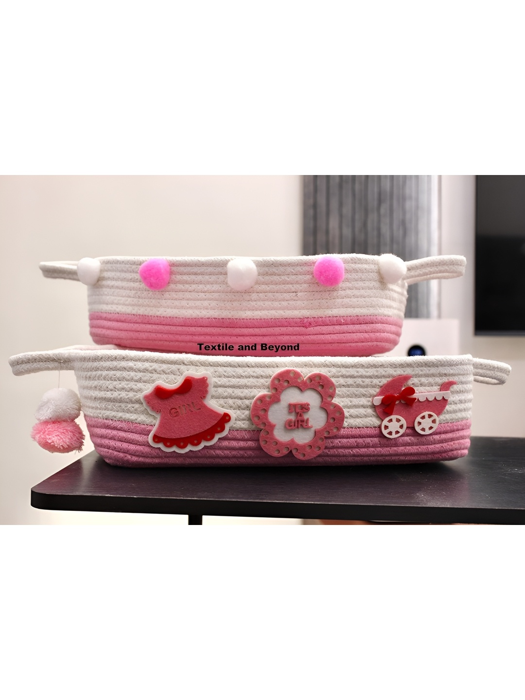 

Textile and Beyond Pink & White Jute Fruit and Vegetable Basket
