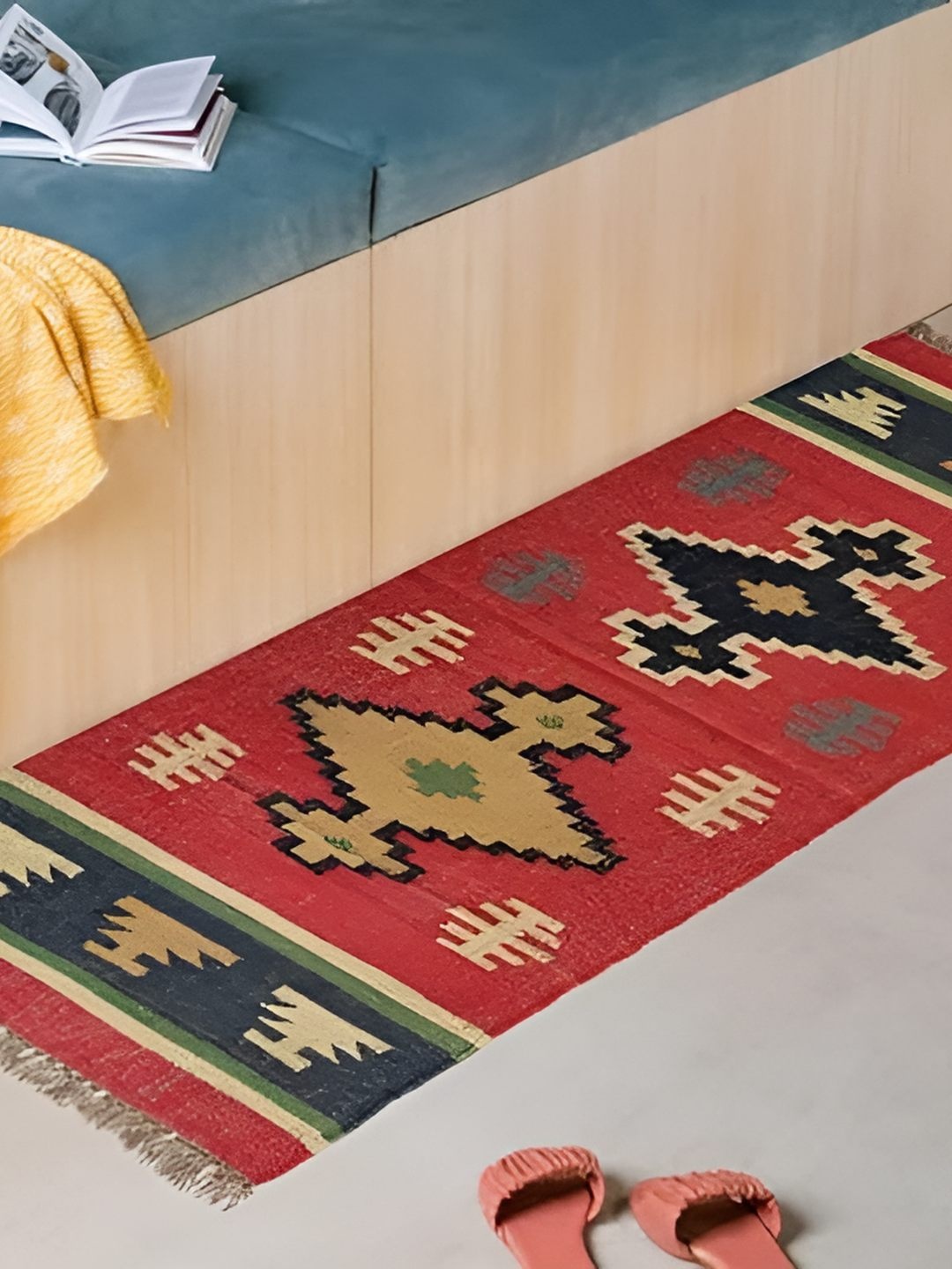 

Budhrajrugs Red & Brown Geometric Woven Rectangular Dhurrie