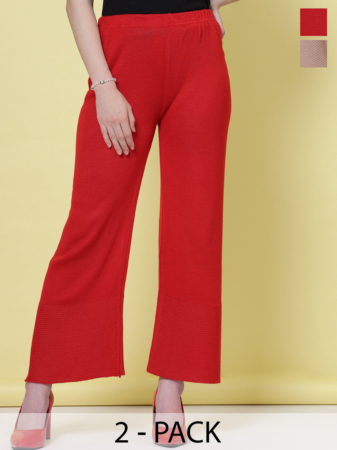 

Clora Creation Women Pack of 2 Palazzos, Red