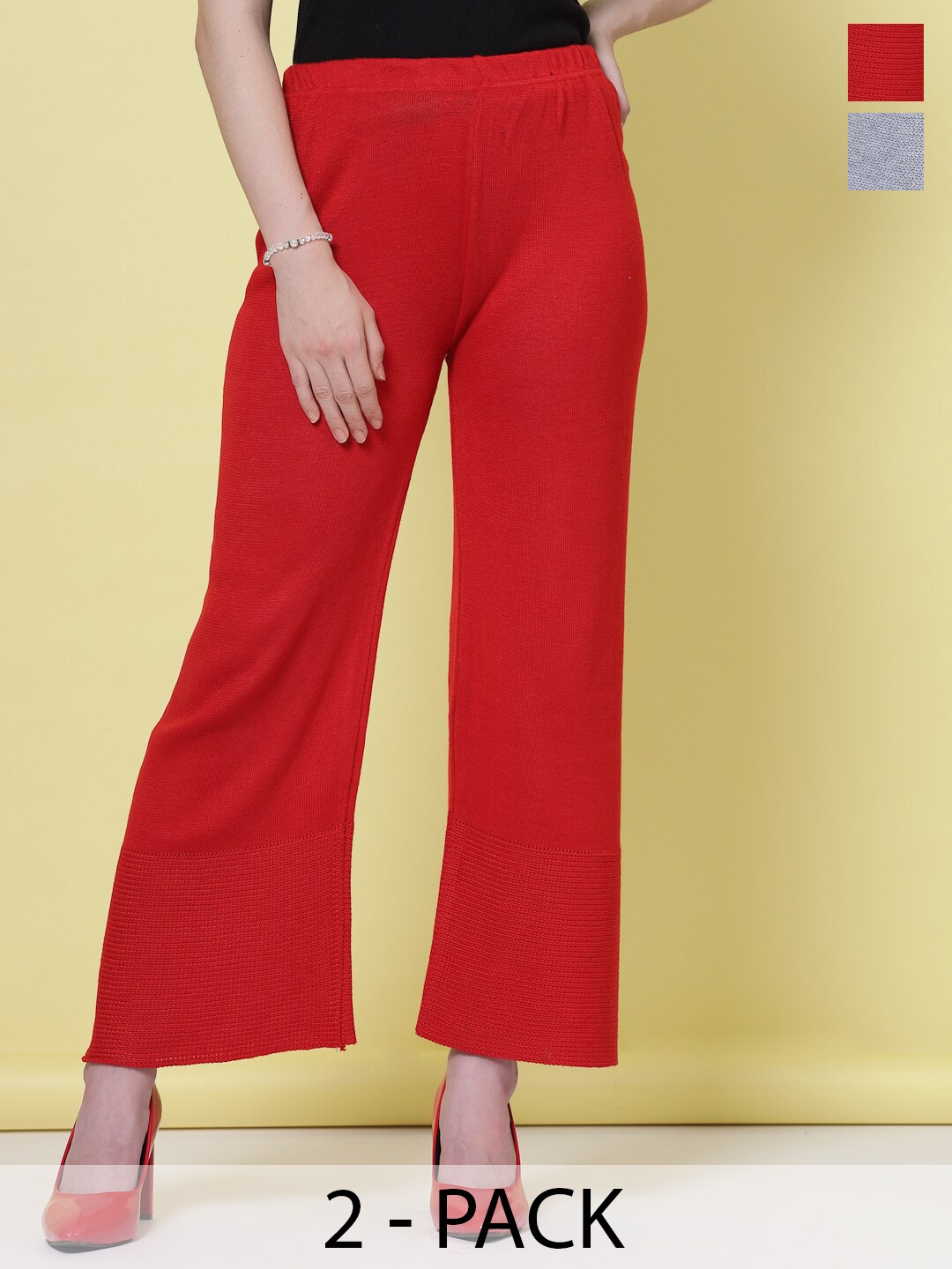 

Clora Creation Women Pack of 2 Palazzos, Red