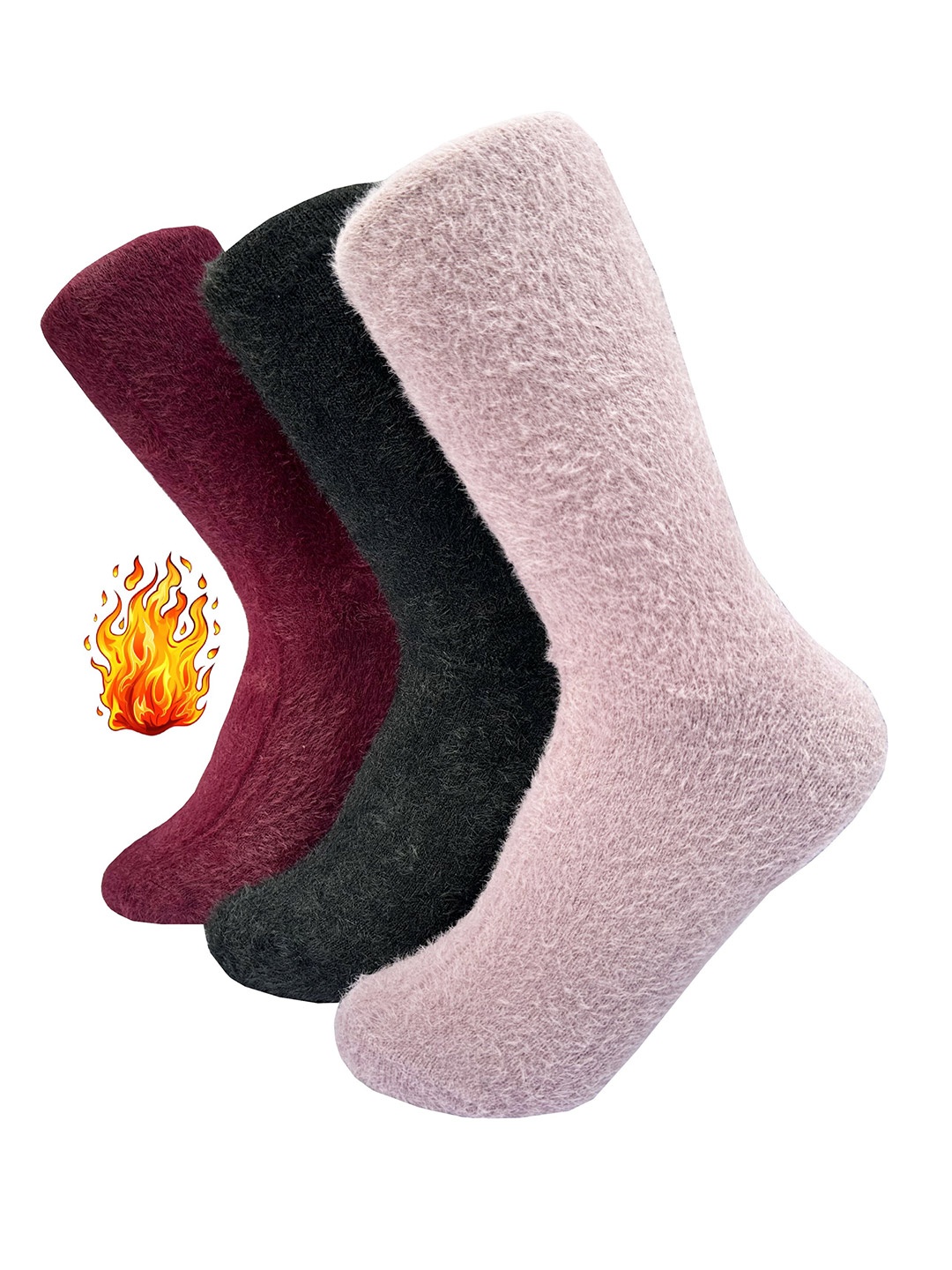 

Alexvyan Women Pack Of 3 Fur Woollen Calf-Length Socks, Pink