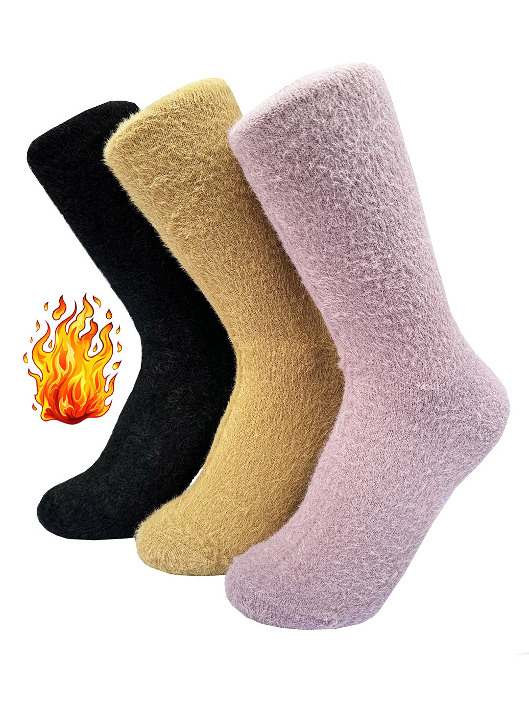 

Alexvyan Women Pack of 3 Fur Wool Warm Calf Length Socks, Pink