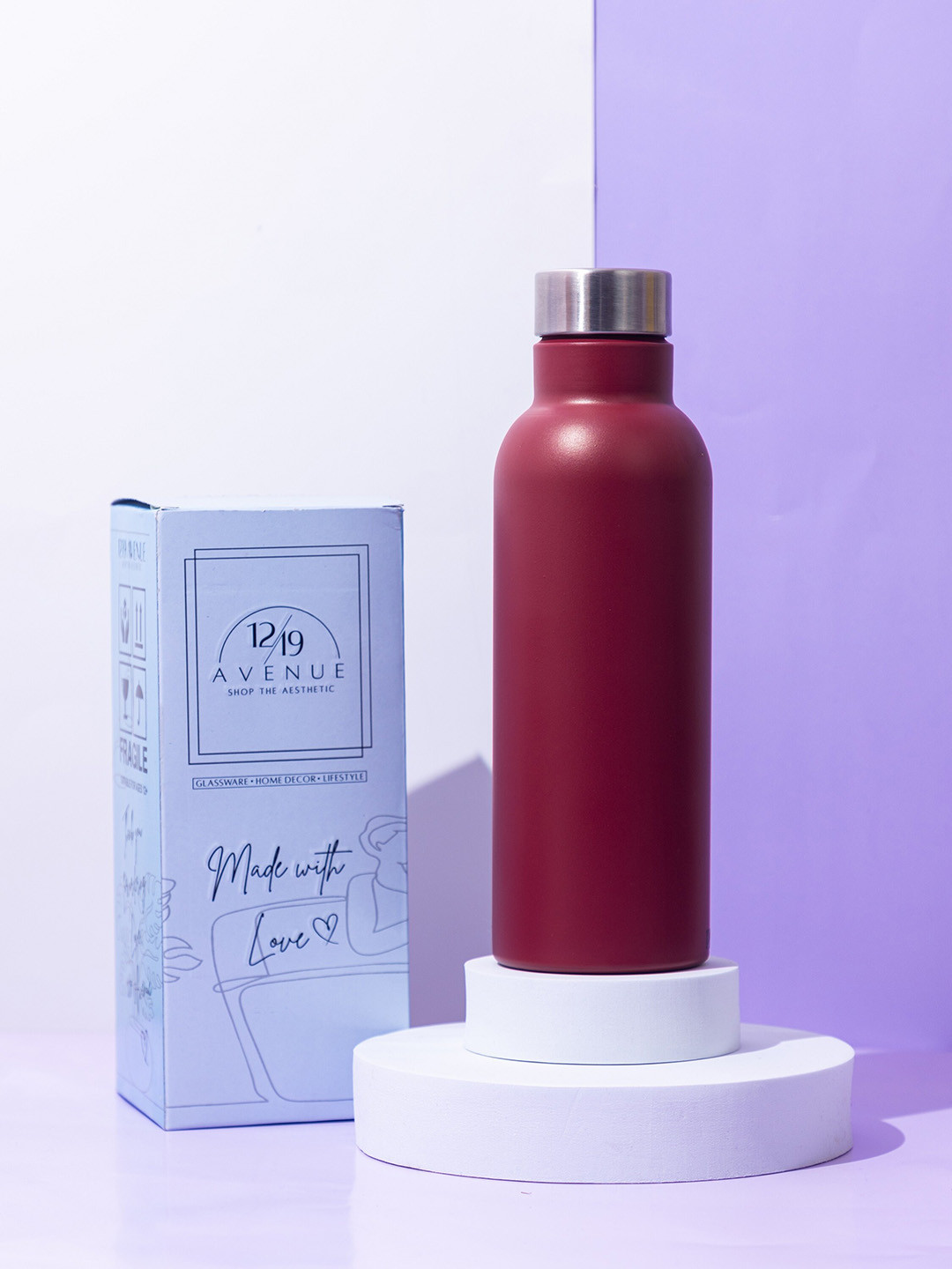 

1219 Avenue Maroon Stainless Steel Single Wall Vacuum Water Bottle 1 L