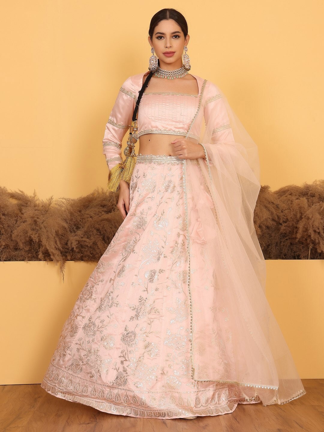 

Ethnovog Embellished Sequinned Ready To Wear Lehenga & Blouse With Dupatta, Pink