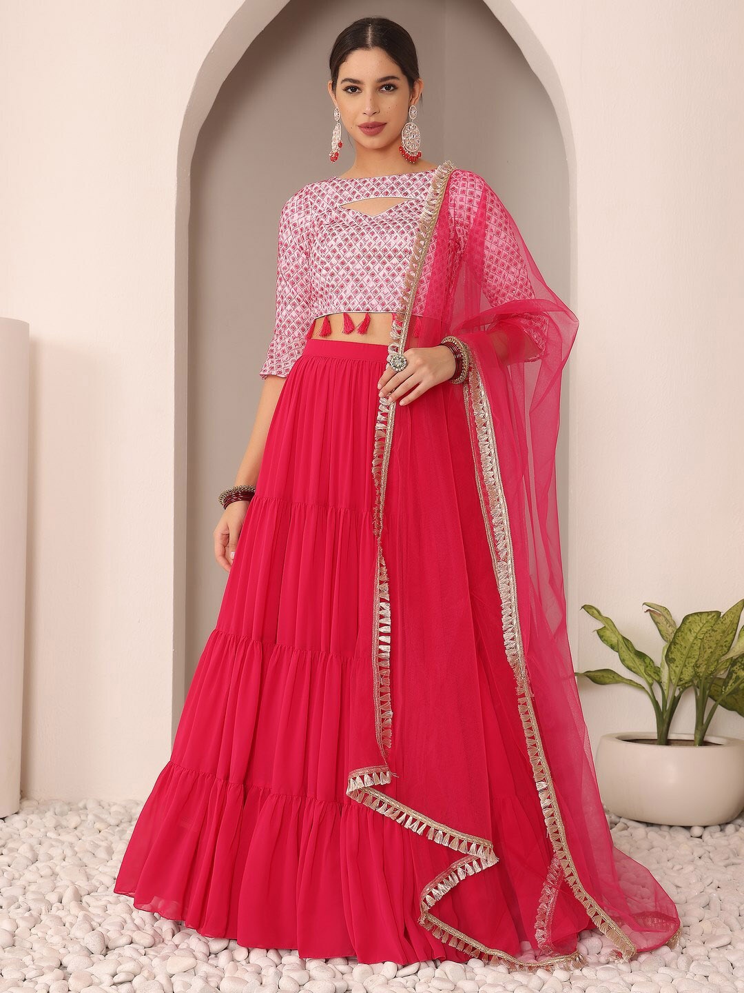

Ethnovog Ready to Wear Lehenga & Blouse With Dupatta, Pink