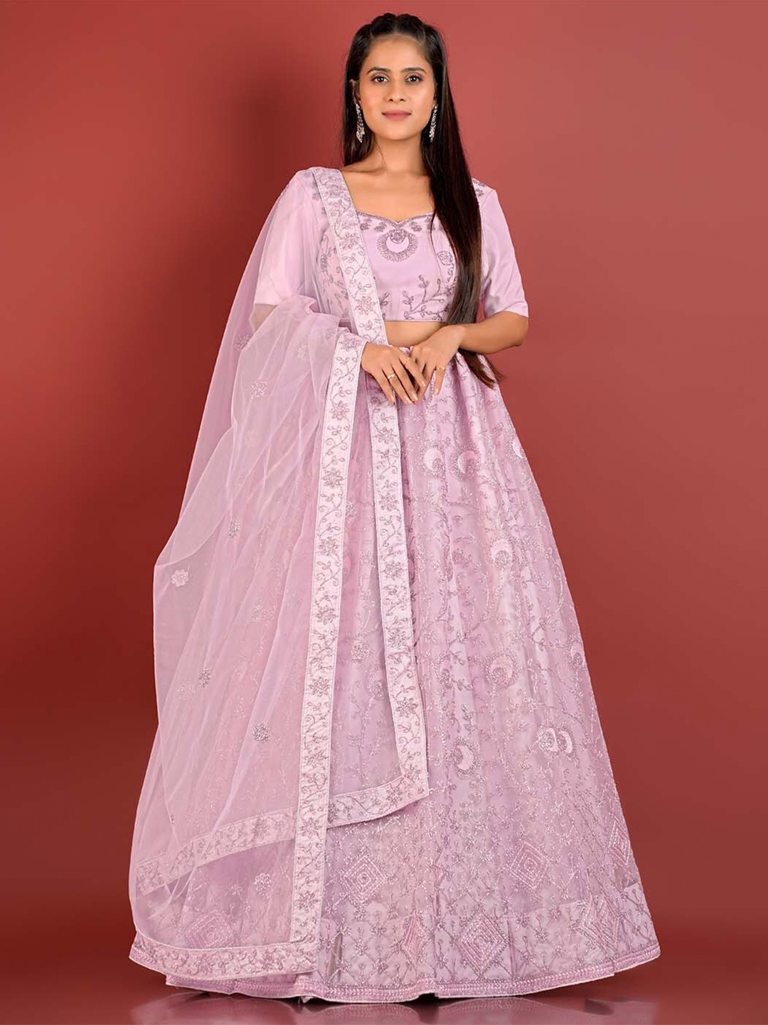 

HALFSAREE STUDIO Embroidered Semi-Stitched Lehenga & Unstitched Blouse With Dupatta, Pink