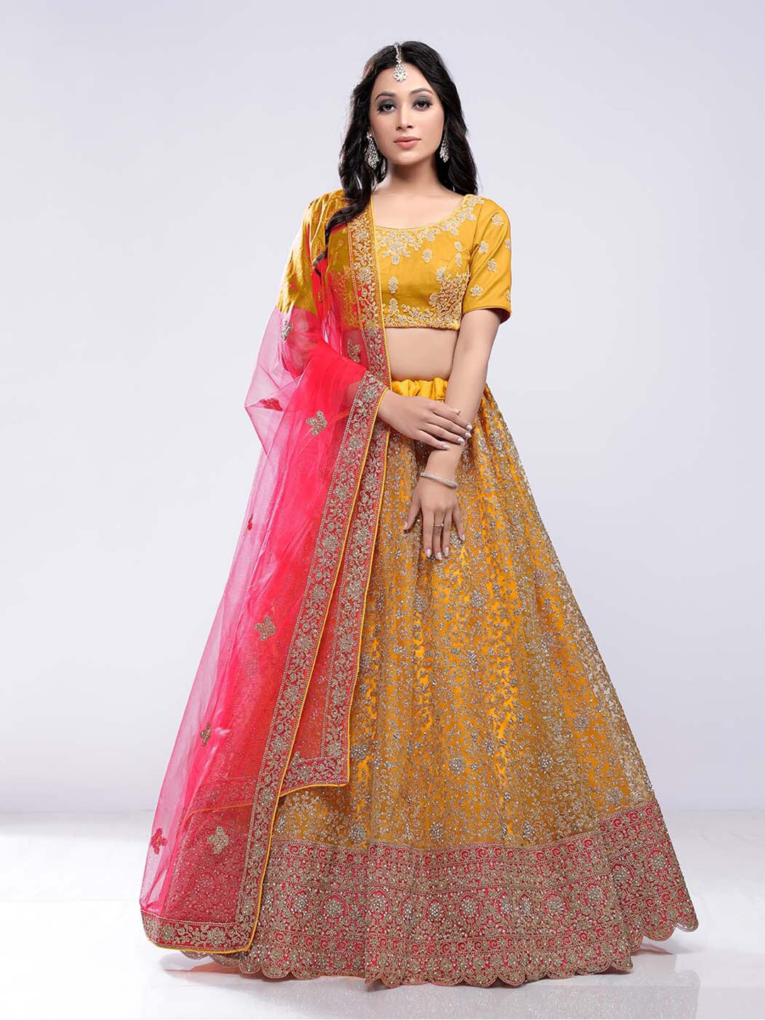 

HALFSAREE STUDIO Embroidered Semi-Stitched Lehenga Choli With Dupatta, Yellow