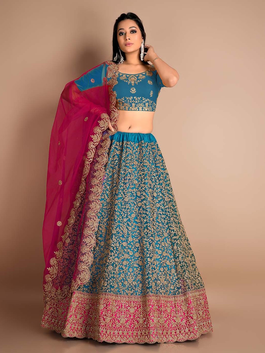 

HALFSAREE STUDIO Embroidered Semi-Stitched Lehenga Choli With Dupatta, Blue